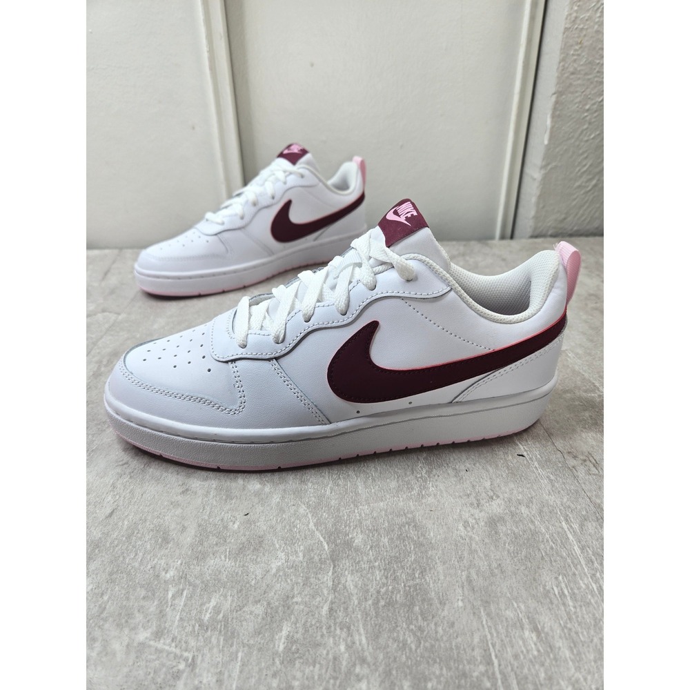 Nike Court Borough 8.5 White Burgundy Pink Leather Sneakers Retro Y2K Streetwear
